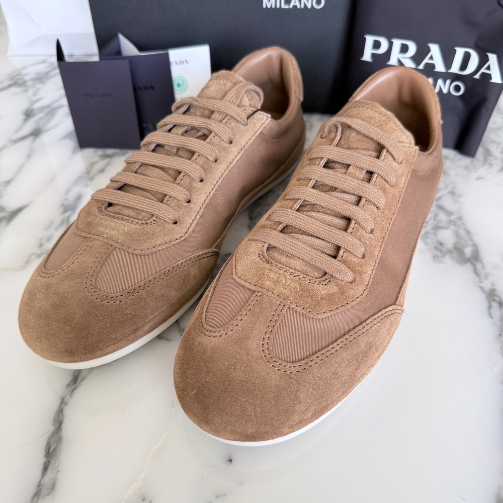 Prada Milano 2EG442 Men Brown Suede & Fabric Low Top Sneakers Trainers Sz UK 7
